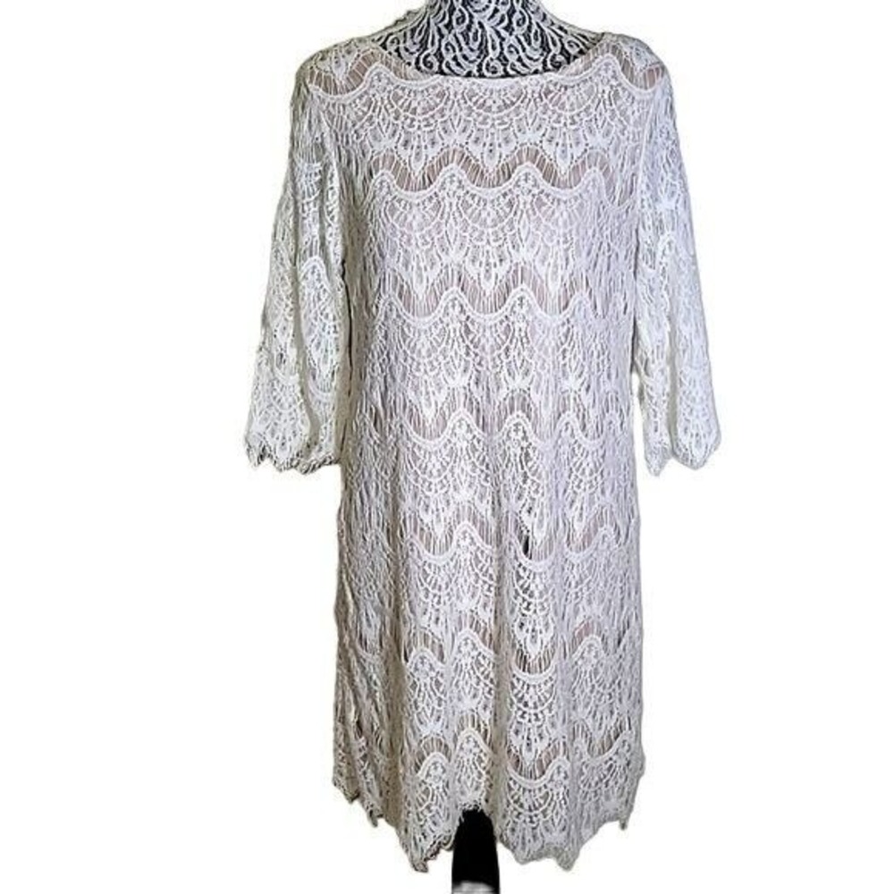 RN STUDIOS By Ronnie Nicole Lace Fringed hem Spring‎ Business Casual Dress White